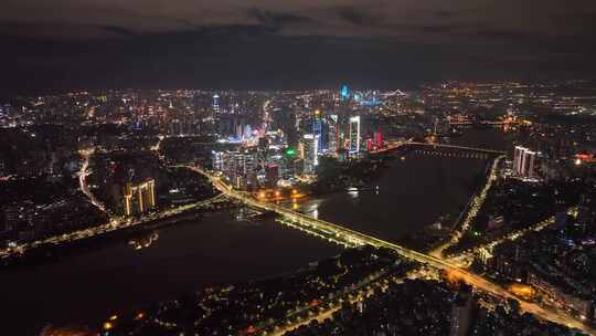 航拍福州闽江两岸风光夜景城市夜晚高空风景