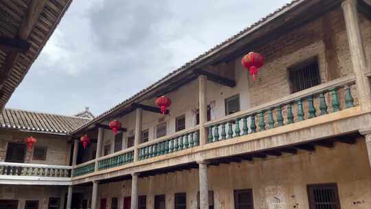 风景中国民俗古建筑客家围龙屋天井横移