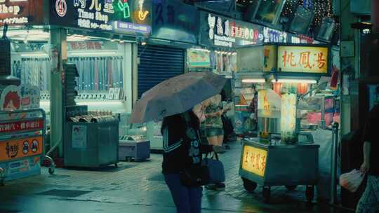 雨天，夜生活，商店，路灯