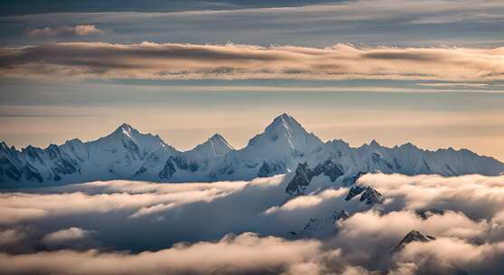 雪山云雾阳光山峰云海日出自然生态环境风景