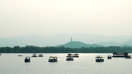 北京颐和园昆明湖上的游船