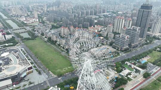 南昌市红谷滩新区航拍南昌之星摩天轮风光