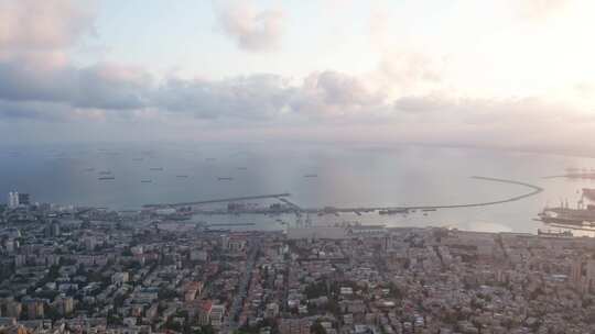 海法，海岸城市，日落，海