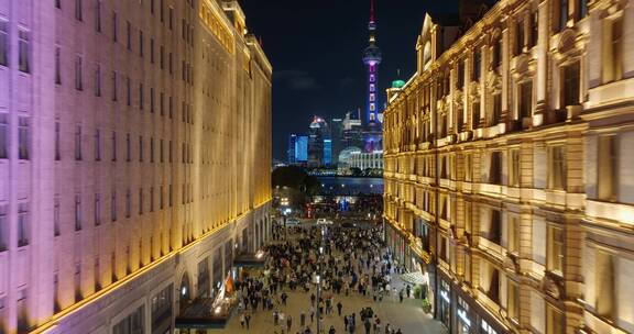 上海南京路步行街夜景航拍