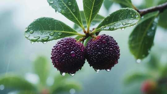 带水珠的新鲜杨梅特写