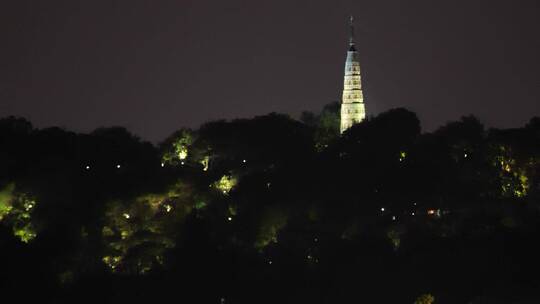 杭州西湖景区集贤亭落日夜景