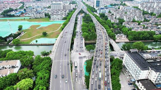 江苏苏州城市交通高架桥西二环航拍