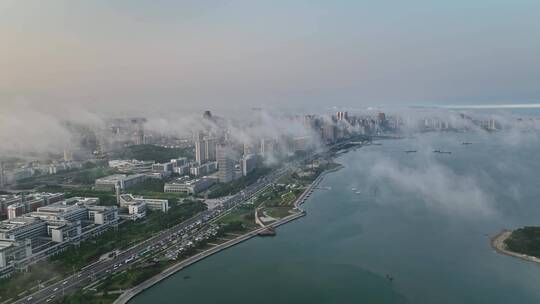 青岛西海岸平流雾壮观航拍