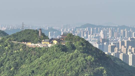 杭州湘湖先照禅寺和城市风光视频素材模板下载