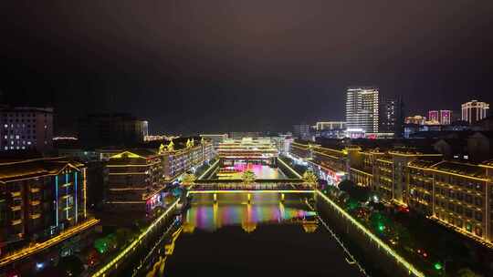 湖南怀化通道侗族风雨桥夜景航拍