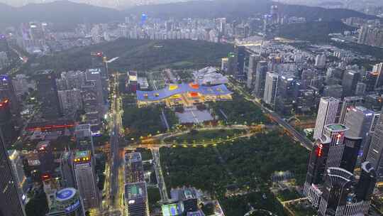 深圳福田CBD大湾区平安大厦夜景蓝调航拍