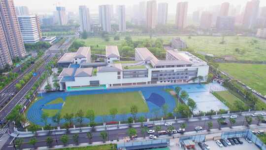 杭州高教园小学学校校园学区建筑航拍