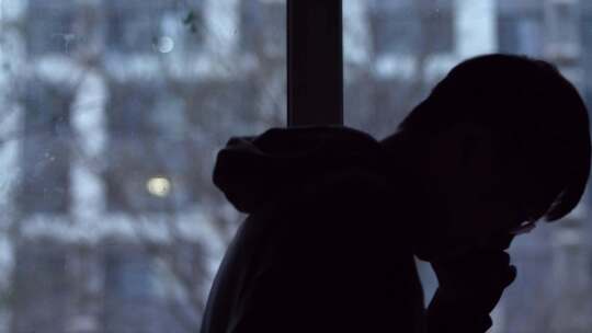 男人窗边打电话交谈争吵 两人密谋窃窃私语