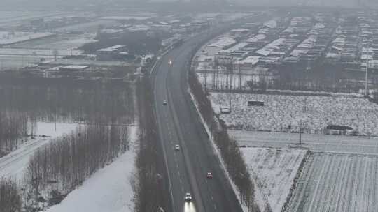 河北省石家庄市航拍道路雪景