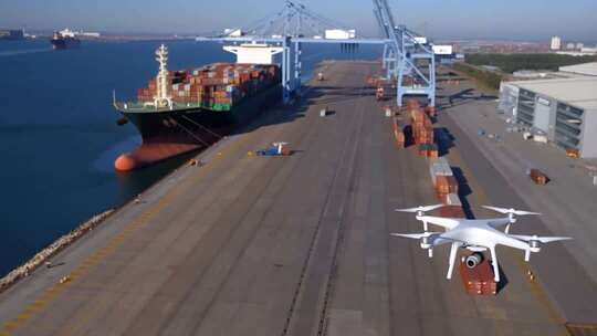 港口集装箱货轮航拍素材