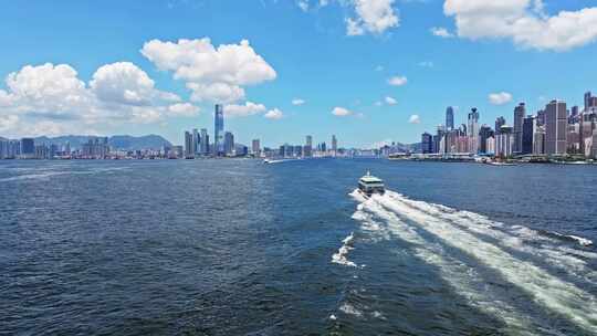 香港坚尼地城蓝天白云海岸线航拍