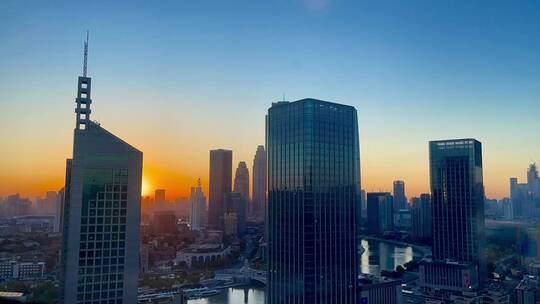 天津城市地标清晨高空延时摄影