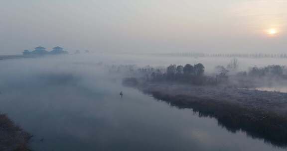 灞渭河湿地清晨仙境