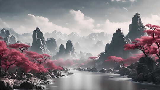 简约意境中国风山水画背景