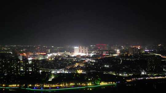 航拍河南漯河城市夜景