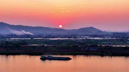 广东西江流域太阳落山 日落航拍素材