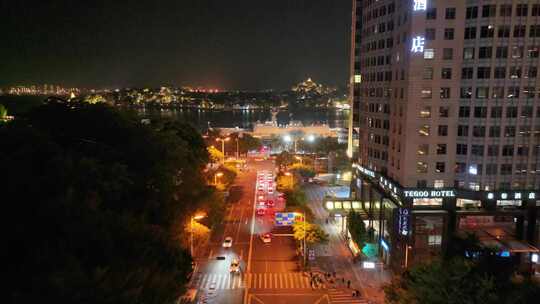 厦门思明区镇海路夜晚夜景航拍车流交通福建