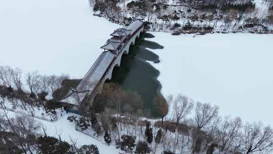 航拍戴河生态园雪景