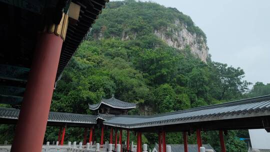 柳州文庙中式庭院古建筑雨景雨季大雨暴雨