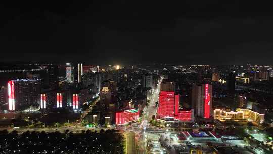 广东汕头龙湖区城市夜景灯光航拍