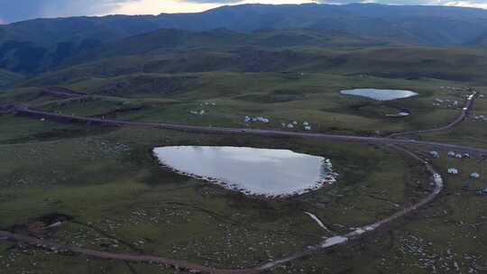 优美草原夕阳湖泊新疆塔城内蒙古