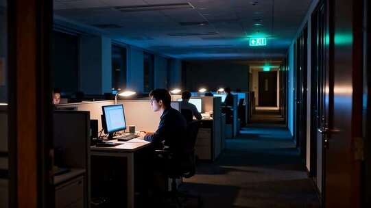 办公室职员夜晚加班场景