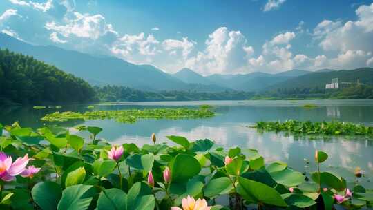 大自然唯美夏日风情莲花池荷花湖面美景