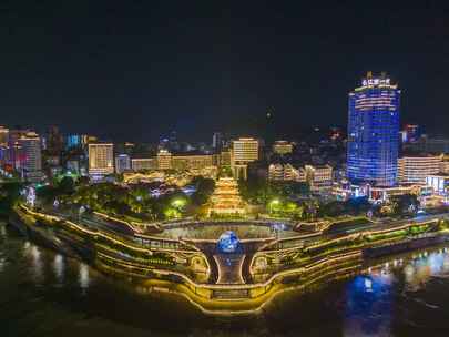 四川宜宾合江门广场夜景延时航拍