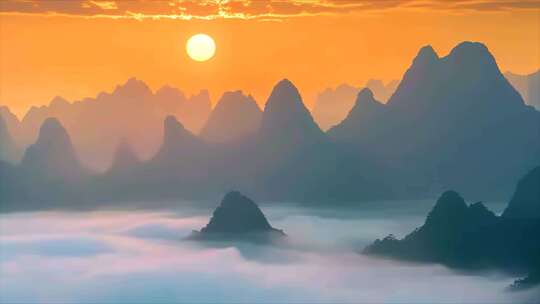 广西桂林山水青山绿水云海大山唯美大自然风视频素材模板下载