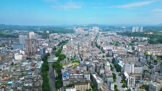 航拍陆川县老城区县城