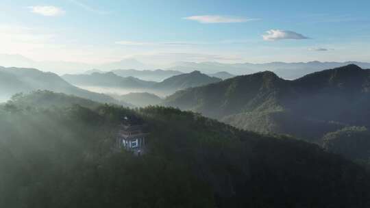 安徽黄山市太阳山朝霞晨雾航拍