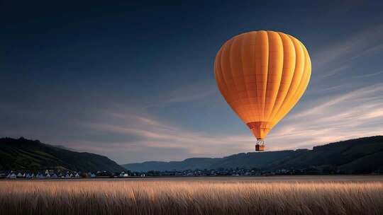 金色热气球飞跃田野的梦想之旅