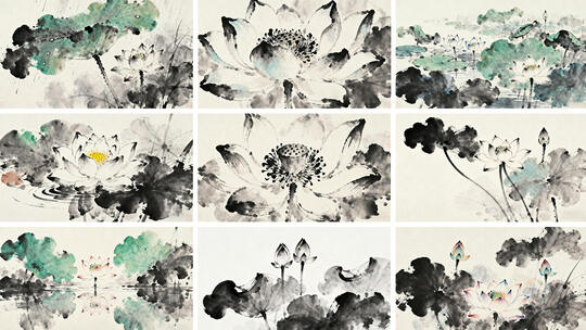 水墨荷花 水墨莲花  国风国潮古风水墨