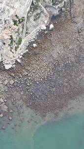 旅游景区福建湄洲岛海边风化礁石竖屏航拍