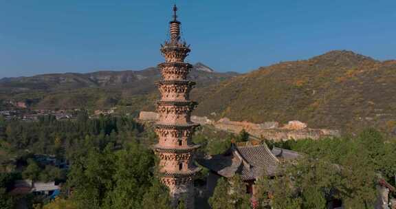 山西长治浊漳河谷原起寺青龙宝塔航拍