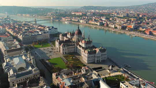 布达佩斯匈牙利国会大厦的鸟瞰图。匈牙利首