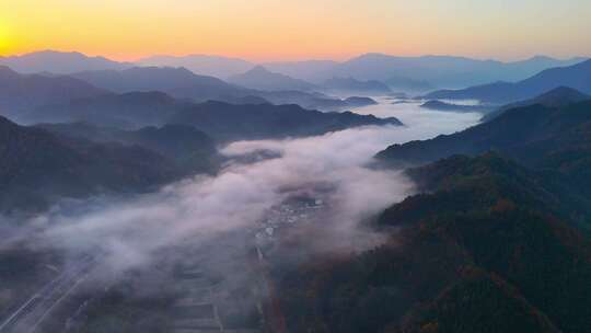 秋天 村庄 晨雾 金黄 片头 风景