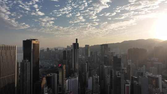香港清晨日出航拍