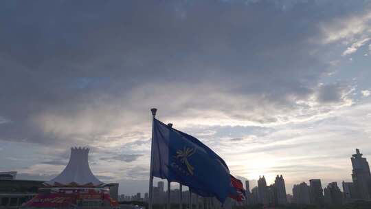 航拍南宁东盟国际会展中心夕阳东盟博览会