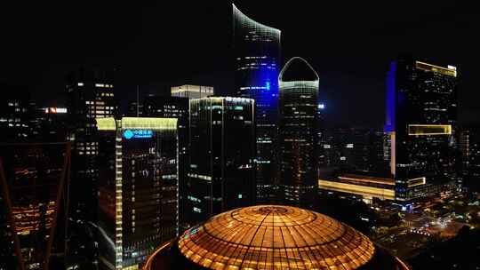 杭州钱江新城大金球建筑夜景航拍