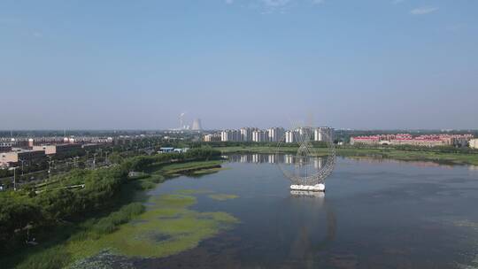 城市公园湖景航拍