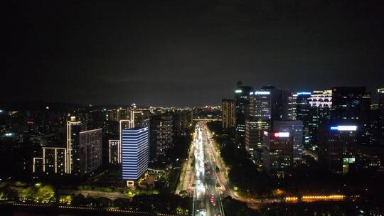 浙江杭州城市夜景交通航拍