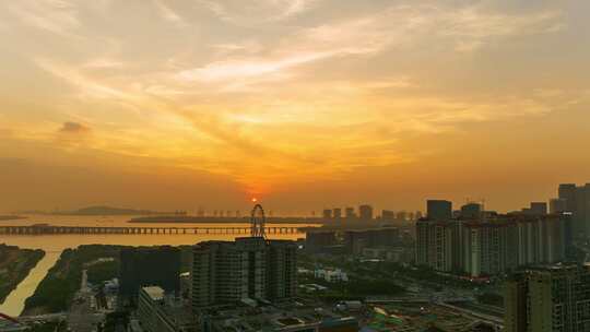 航拍深圳前海湾夕阳晚霞美景4k 延时宣传片