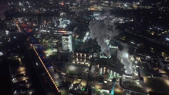 钢铁厂重工业夜景航拍