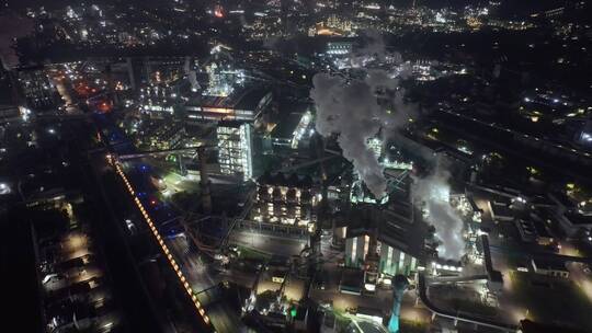 钢铁厂重工业夜景航拍视频素材模板下载